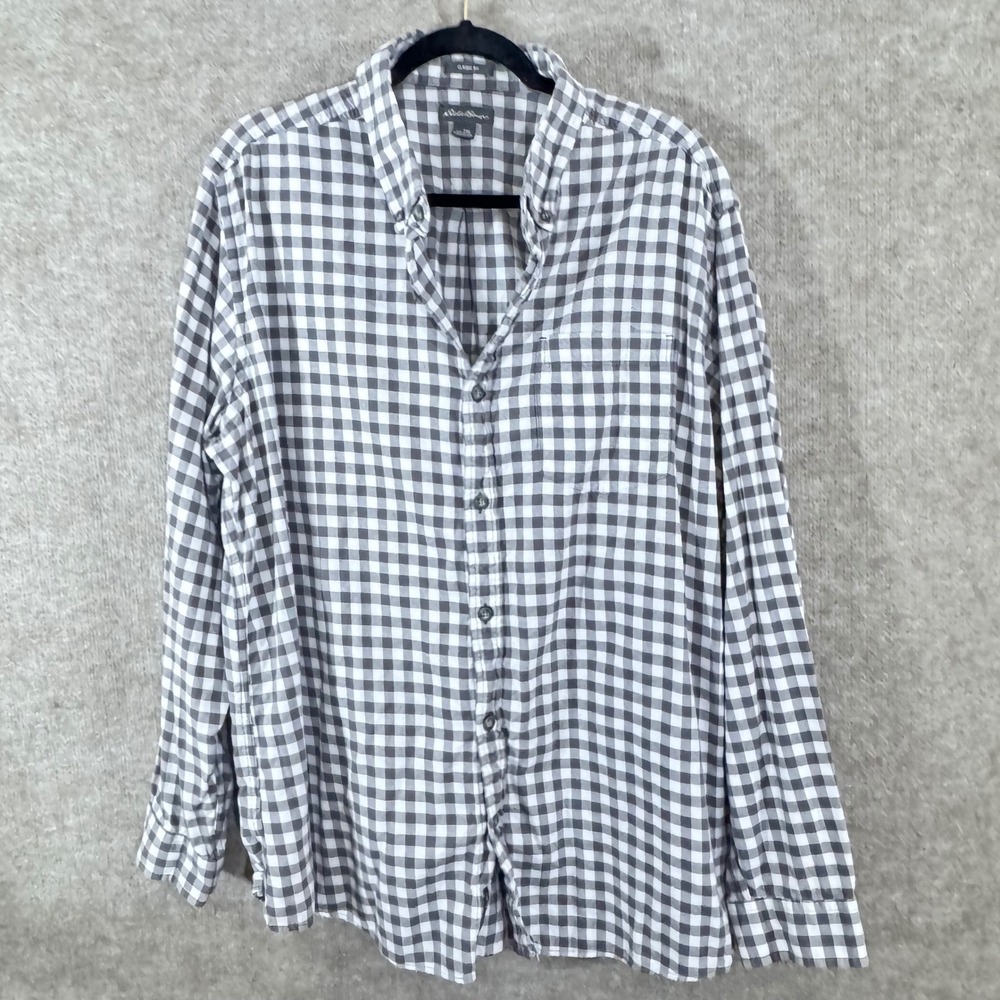Eddie Bauer Button Up Shirt Mens 2XL Gingham Plaid Classic Fit Soft Flannel